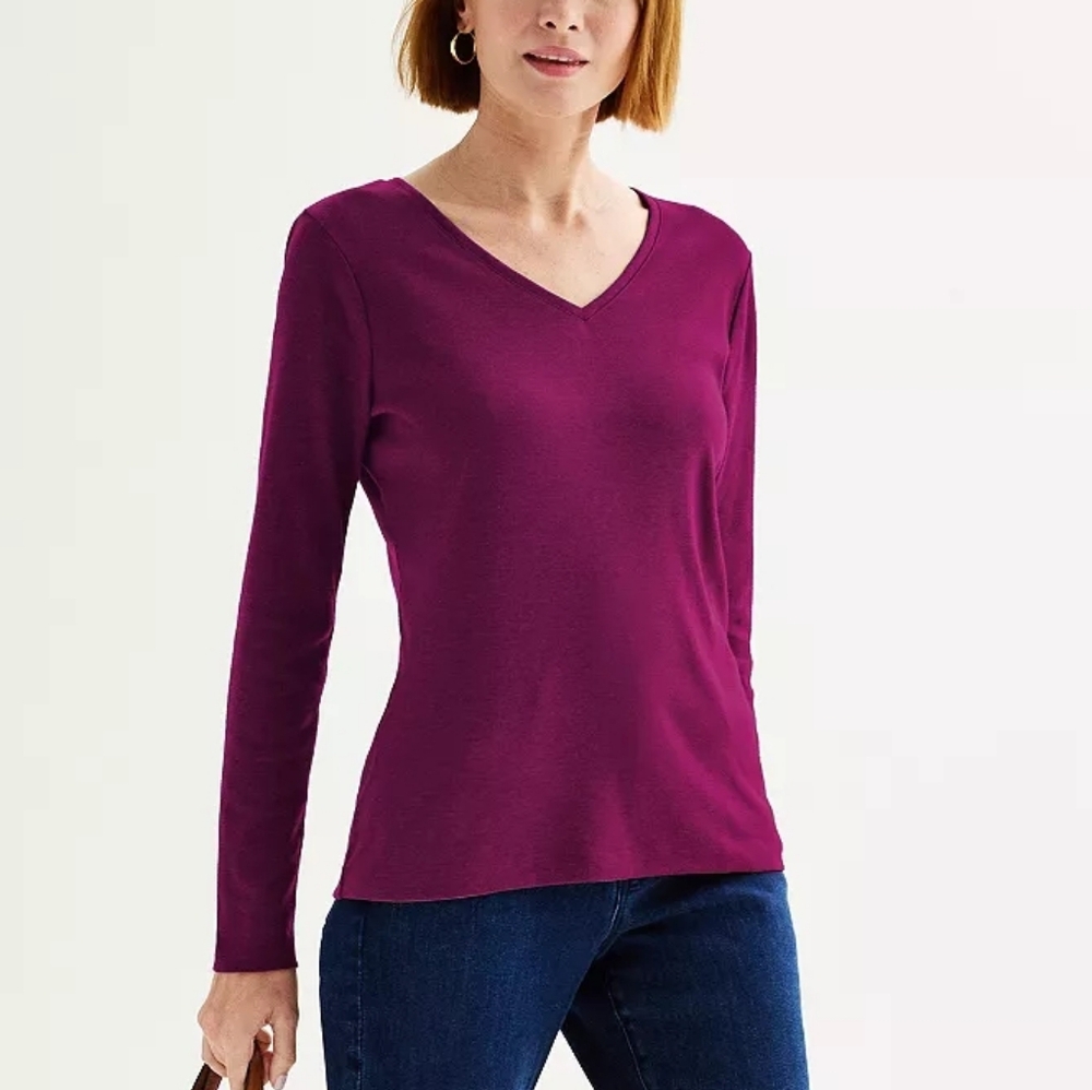 LIKE NEW Croft & Barrow Bundle of (2) Classic Long Sleeve V-Neck Tees Size XL